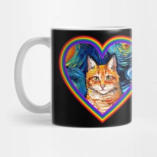 Orange Tabby Cat in a Rainbow Heart Mug